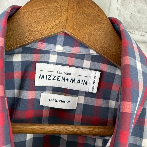 Mizzen+Main Performance Stretch Patriotic Plaid Casual Button Shirt LARGE TRIM - Picture 4 of 8